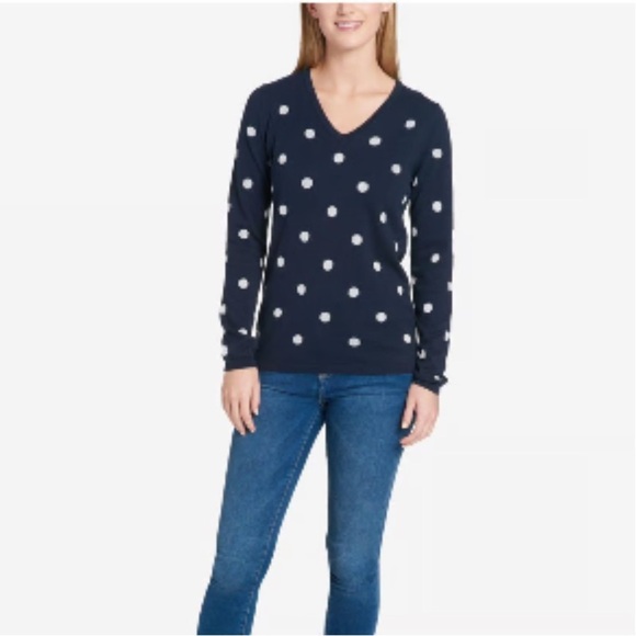 Tommy Hilfiger 100% Cotton Navy Polka Dot Sweater, size Medium M - Picture 3 of 7